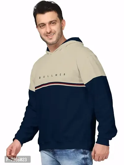 BULLMER Mens Regular Fit Brushed Fleece Printed Hooded Sweatshirts - Dark Blue-thumb3