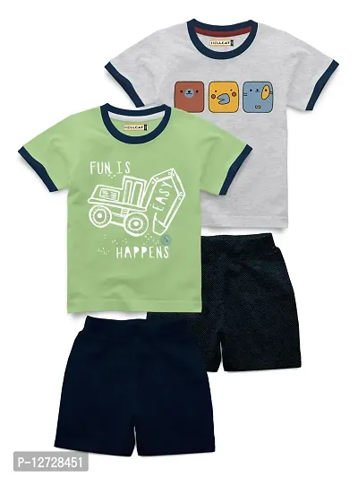 Stylish Fancy Cotton Blend Printed T-Shirts With Shorts Combo For Boys Pack Of 2