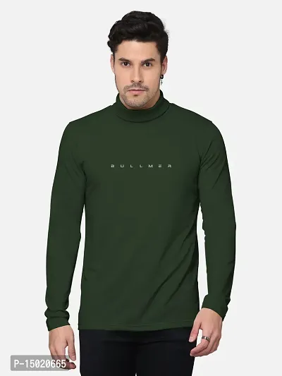 Reliable Green Cotton Blend Solid High Neck Tees For Men-thumb0