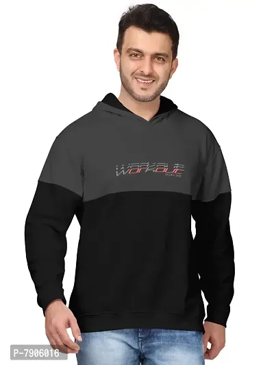 BULLMER Mens Regular Fit Brushed Fleece Printed Hooded Sweatshirts - Black