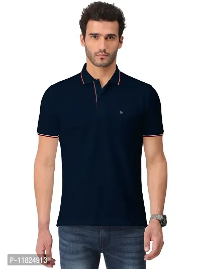 Trendy Navy Blue Solid Half Sleeve Collar Neck / Polo Tshirts for Men-thumb0