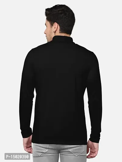 Reliable Black Cotton Blend Solid High Neck Tees For Men-thumb2