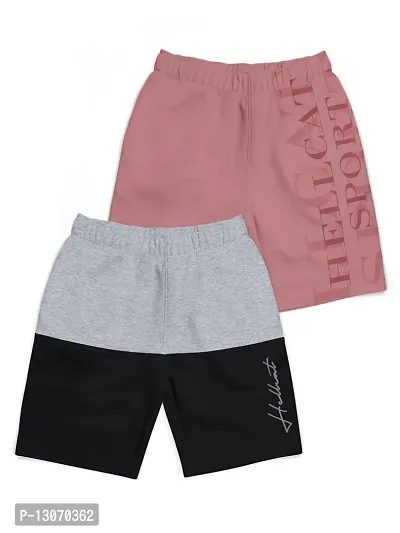 Elegant Pink Cotton Blend Printed Shorts For Boys Combo Of 2