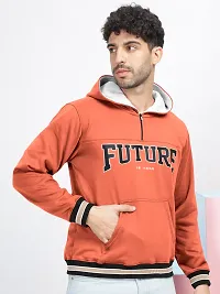 Classic Orange Trendy Printed Fleece Hoodie Sweatshirt for Men-thumb1