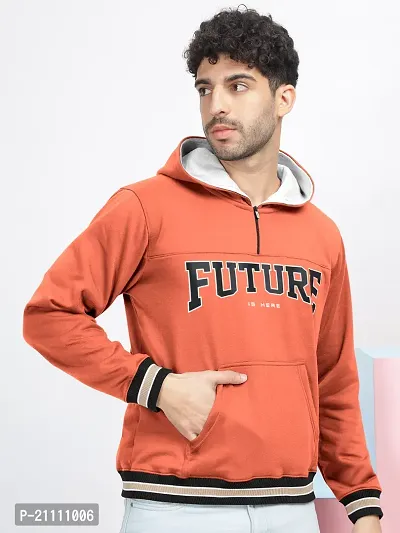 Classic Orange Trendy Printed Fleece Hoodie Sweatshirt for Men-thumb2