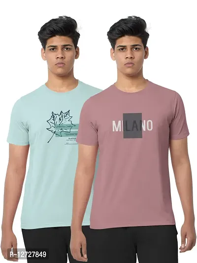 Reliable Multicoloured Cotton Blend  Round Neck Tees For Men Pack Of 2-thumb0