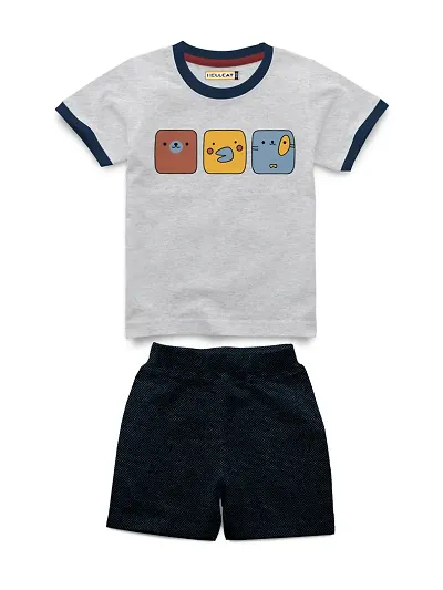 Printed Cotton Blend Half Sleeves T Shirt and Shorts Set for Boys