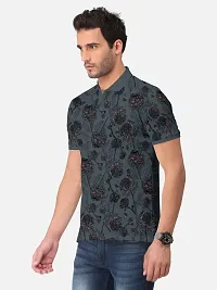 Stylish Dark Grey Trendy Printed Half Sleeve Polo T-shirt for Mens-thumb2