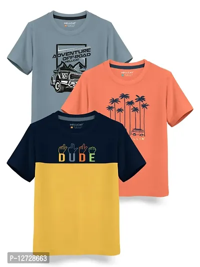 Stylish Fancy Cotton Blend Printed T-Shirts Combo For Boys Pack Of 3