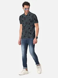 Stylish Dark Grey Trendy Printed Half Sleeve Polo T-shirt for Mens-thumb3