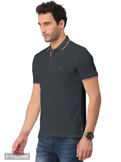Trendy Grey Solid Half Sleeve Collar Neck / Polo Tshirts for Men-thumb3