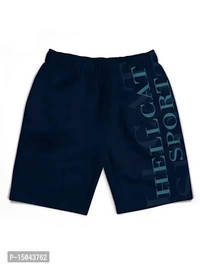 Elegant Navy Blue Cotton Blend Printed Shorts For Boys