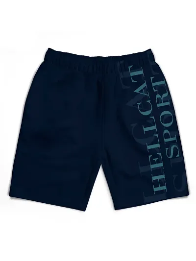 Elegant Navy Blue Cotton Blend Printed Shorts For Boys