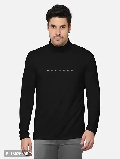 Reliable Black Cotton Blend Solid High Neck Tees For Men-thumb0