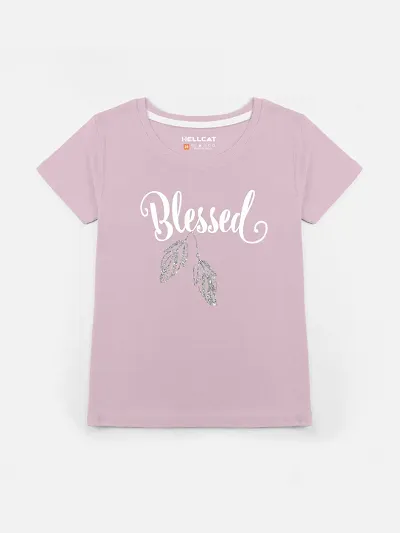 Stylish Purple Cotton Blend Printed Tee For Girls