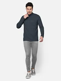 Reliable Grey Cotton Blend Solid High Neck Tees For Men-thumb3