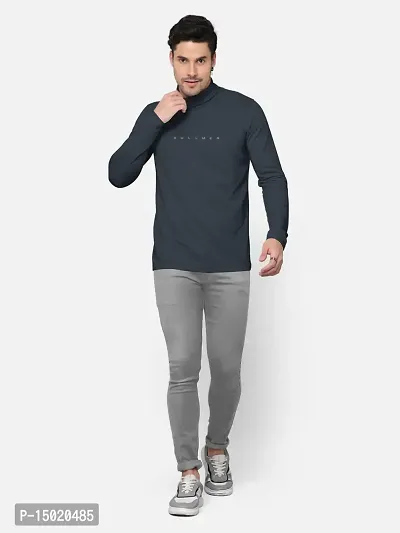 Reliable Grey Cotton Blend Solid High Neck Tees For Men-thumb4