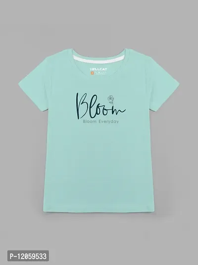Stylish Blue Cotton Blend Printed Tee For Girls
