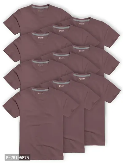 Stylish Brown Cotton Solid Round Neck Tees For Men Pack Of 10-thumb0