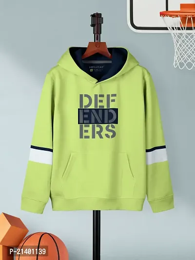 Green Typography Cotton Blend Hoodie T-shirt For Boys