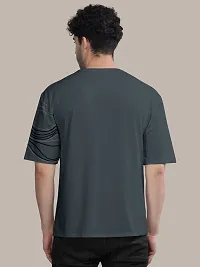 Stylish Dark Grey Front Printed Colourblock Baggy Oversized Tshirt for Men-thumb2