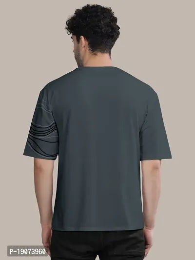 Stylish Dark Grey Front Printed Colourblock Baggy Oversized Tshirt for Men-thumb3