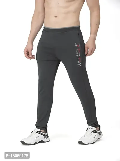 Stylish Grey Cotton Blend Printed Track Pants For Men