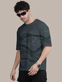 Stylish Dark Grey Front Printed Colourblock Baggy Oversized Tshirt for Men-thumb1