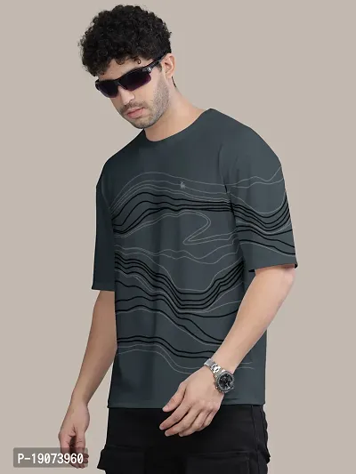 Stylish Dark Grey Front Printed Colourblock Baggy Oversized Tshirt for Men-thumb2