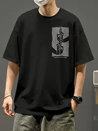 Stylish Black Cotton Blend Oversized T-Shirt For Men-thumb1