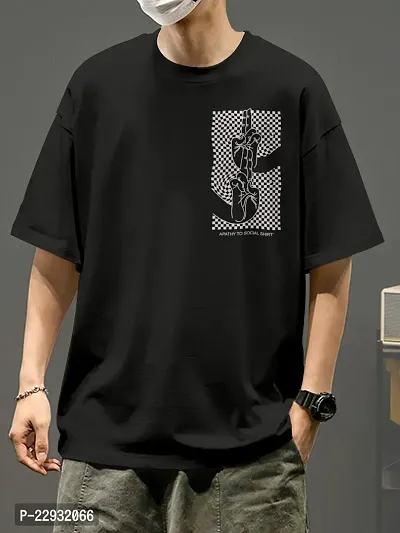 Stylish Black Cotton Blend Oversized T-Shirt For Men-thumb2