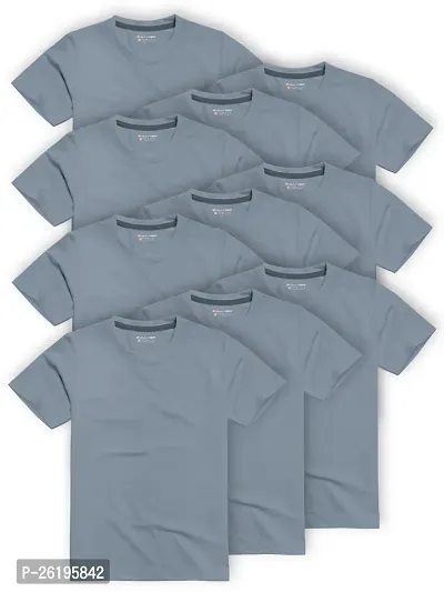 Stylish Grey Cotton Solid Round Neck Tees For Men Pack Of 10