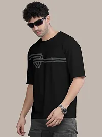 Stylish Black Front Printed Colourblock Baggy Oversized Tshirt for Men-thumb1