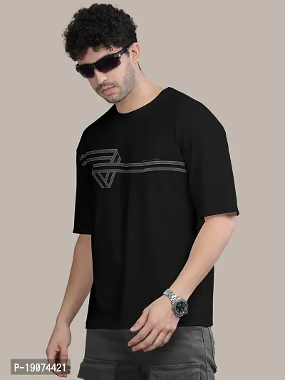 Stylish Black Front Printed Colourblock Baggy Oversized Tshirt for Men-thumb2