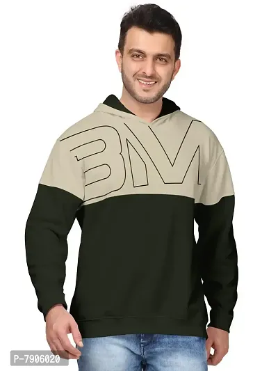 BULLMER Mens Regular Fit Brushed Fleece Printed Hooded Sweatshirts - CharcoalGrey