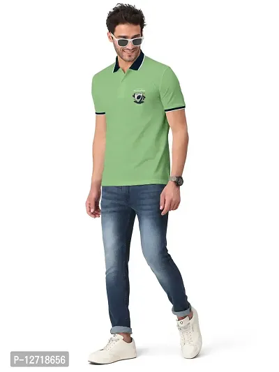 Elegant Green Cotton Blend Printed Polos For Men-thumb4