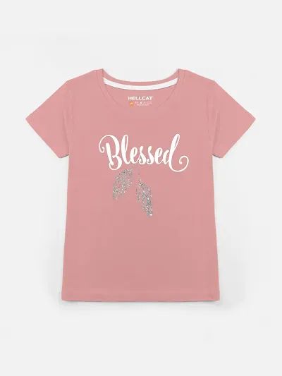 Stylish Pink Cotton Blend Printed Tee For Girls