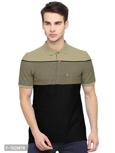 BULLMER Mens Regular Fit Striped Cotton Polo Tshirt/Collared Tshirt