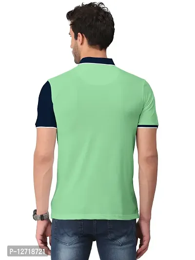 Elegant Green Cotton Blend Colourblocked Polos For Men-thumb2