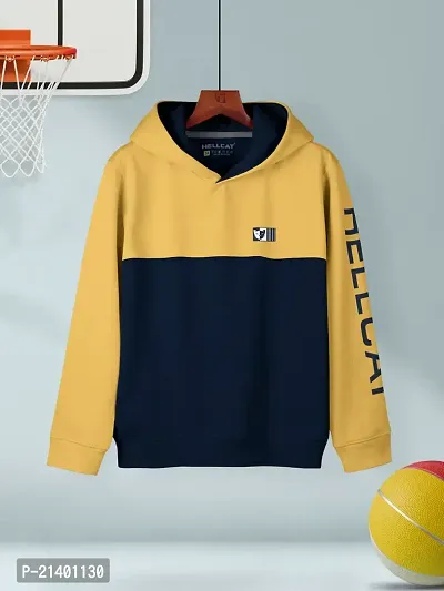 Yellow Colourblocked Cotton Blend Hoodie T-shirt For Boys