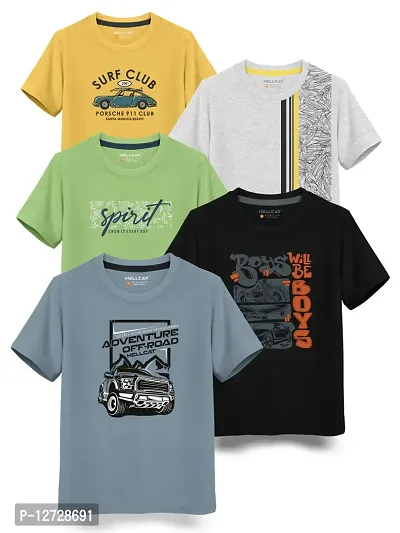 Stylish Fancy Cotton Blend Printed T-Shirts Combo For Boys Pack Of 5