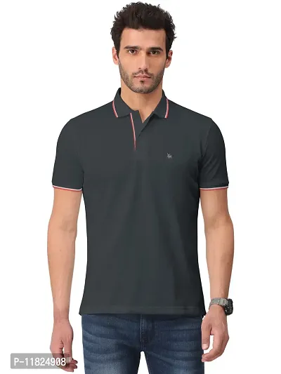 Trendy Grey Solid Half Sleeve Collar Neck / Polo Tshirts for Men-thumb0