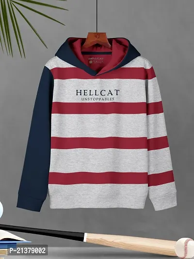 Beautiful White Melange Striped Cotton Blend Hoodie Sweatshirt For Boys