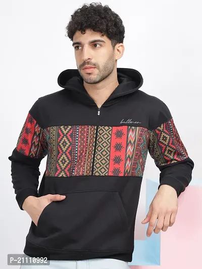 Classic Black Trendy Colourblock Fleece Hoodie Sweatshirt for Men