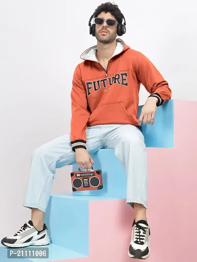 Classic Orange Trendy Printed Fleece Hoodie Sweatshirt for Men-thumb4