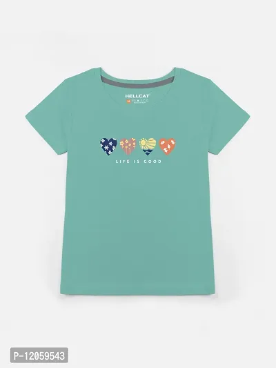Stylish Blue Cotton Blend Printed Tee For Girls-thumb0
