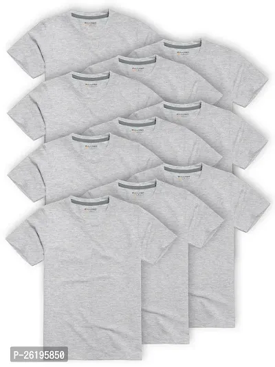 Stylish Grey Cotton Solid Round Neck Tees For Men Pack Of 10