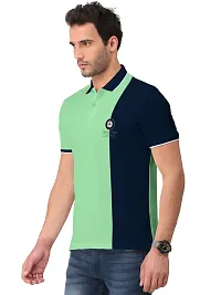 Elegant Green Cotton Blend Colourblocked Polos For Men-thumb2