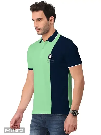 Elegant Green Cotton Blend Colourblocked Polos For Men-thumb3