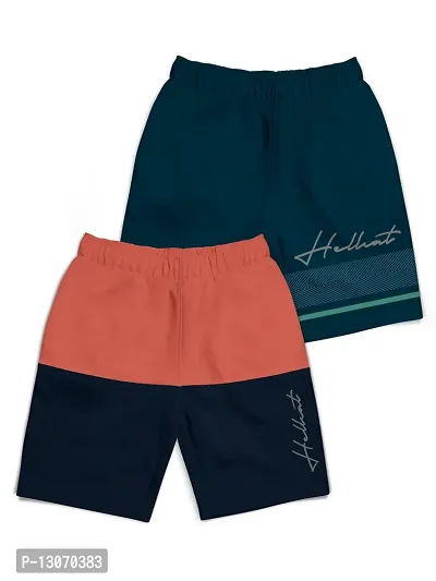Elegant Orange Cotton Blend Printed Shorts For Boys Combo Of 2